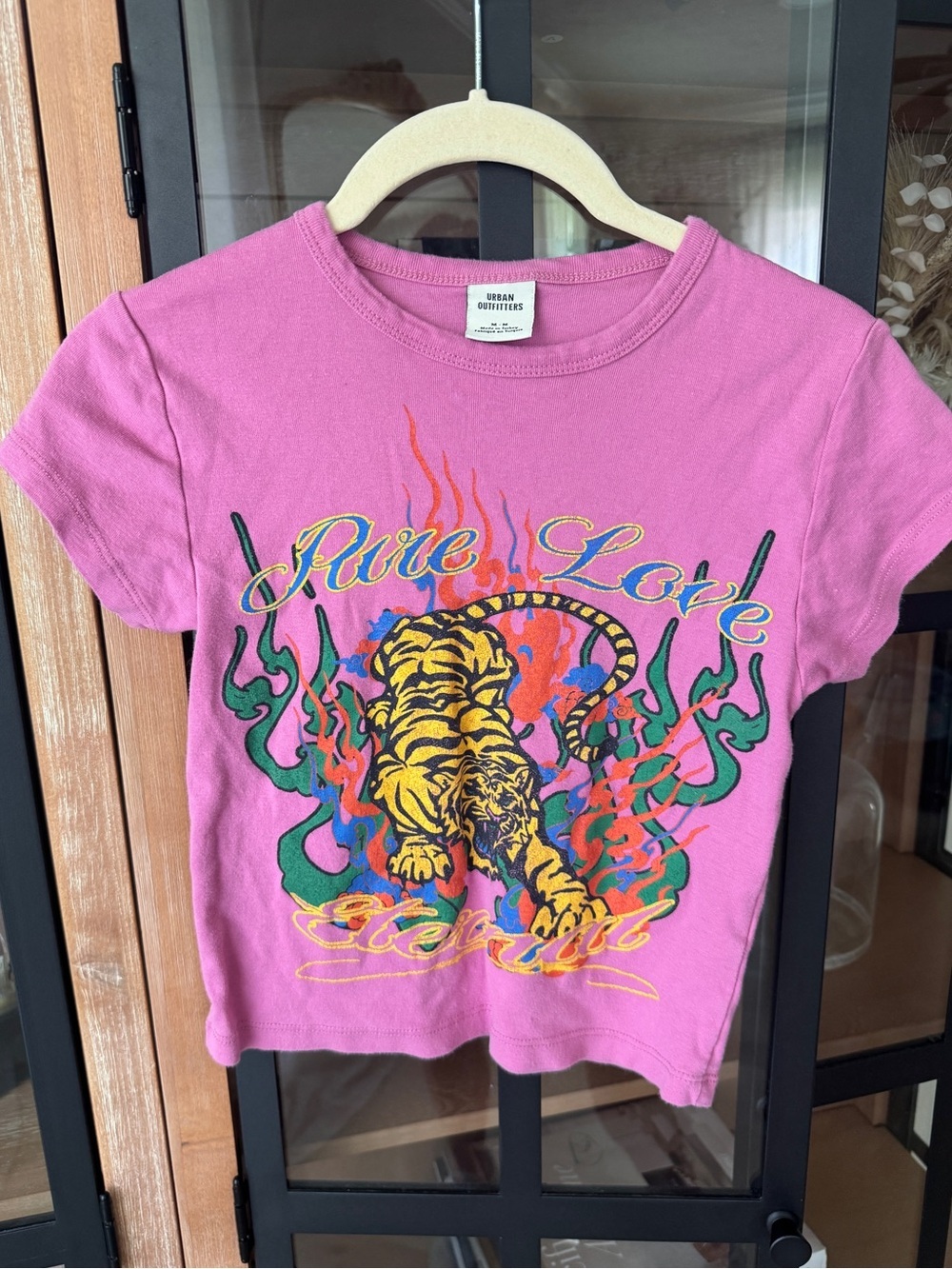 Urban Outfitters baby tee graphic tiger tattoo pure love short sleeve crop top